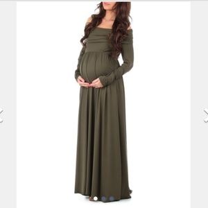 MATERNITY long sleeve off the shoulder dress